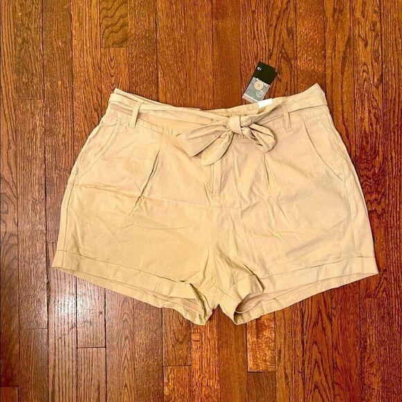 NWT SZ 10 Lined Tie Waist Linen Tan Shorts TORRID - Picture 5 of 13